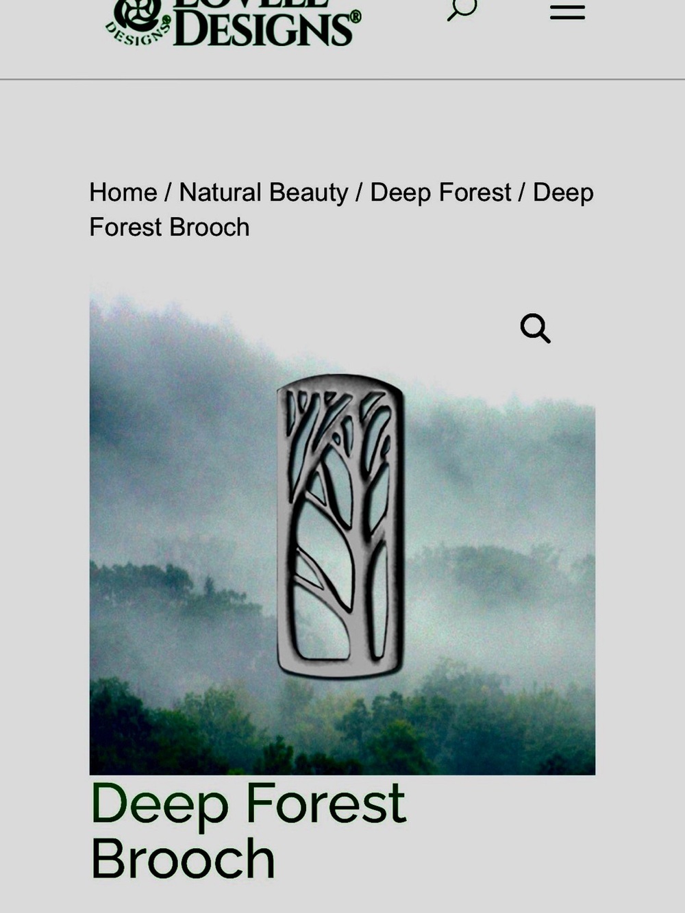Lovell Designs Deep Forest Brooch Necklace Pendant - Pewter